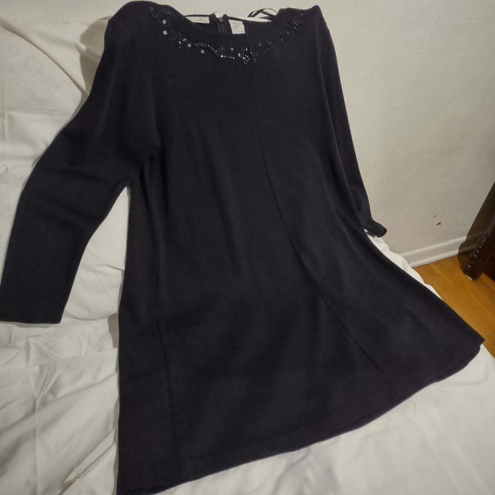 Liz Claiborne Black Shift Dress, Vintage Classic Minimalist Wool Blend, Size 1X